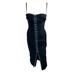Vintage Dolce & Gabbana F/W 2003 Corset Bustier Bra Bodycon Hook and Eye Black Dress