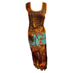 Jean Paul Gaultier Soleil Tropical Print Pleated Maxi Dress