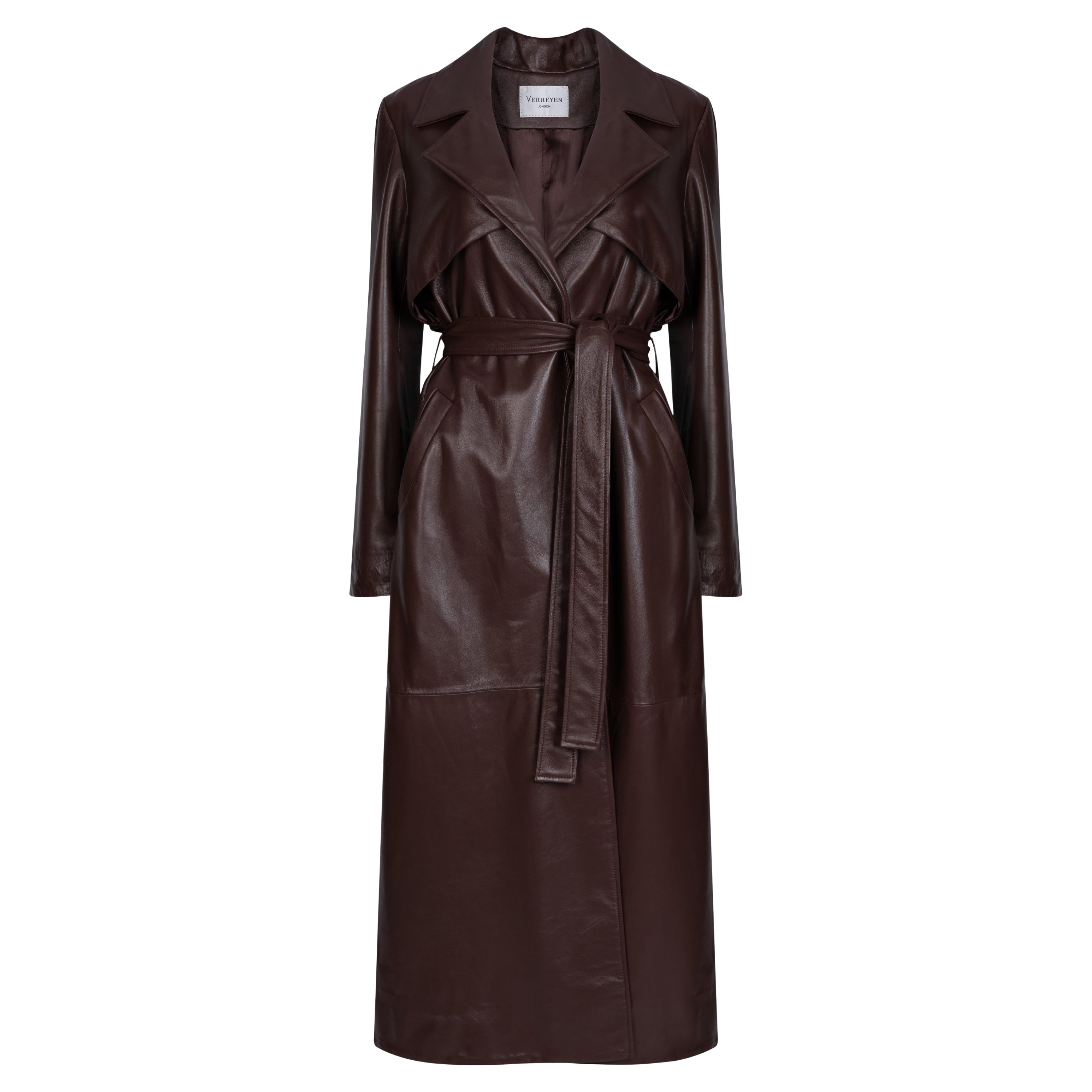 Verheyen London Leather Trench Coat in Chocolate Brown - Size uk 8 For Sale