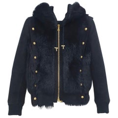 Balmain Button-Embellished Shearling Hooded Jacket 