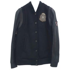 Balmain Leather Sleeves Embellished Bomber Jacket