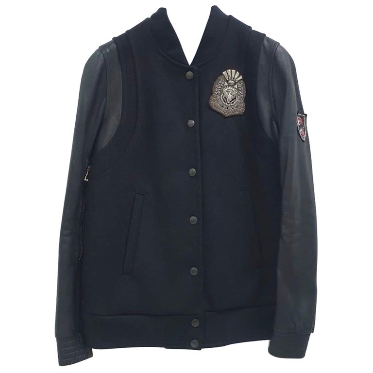 Balmain Leather Sleeves Embellished Bomber Jacket For Sale at 1stDibs