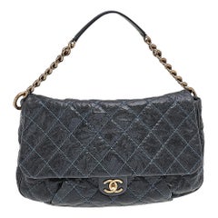 Chanel Navy Blue Quilted Glazed Cavier Leather Coco Pleats Messenger Bag