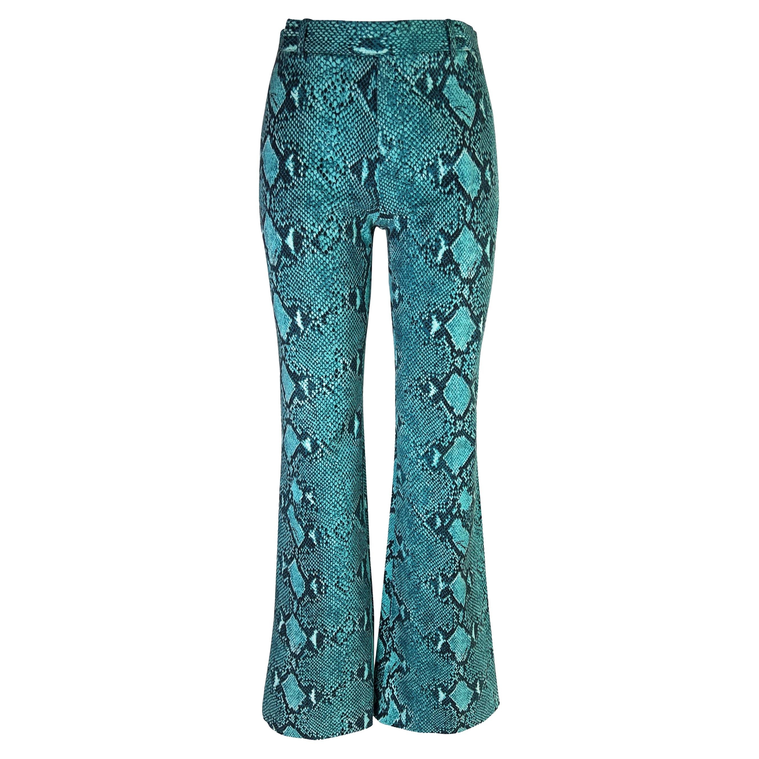 Gucci Spring 2000 Python Print Teal Pants For Sale