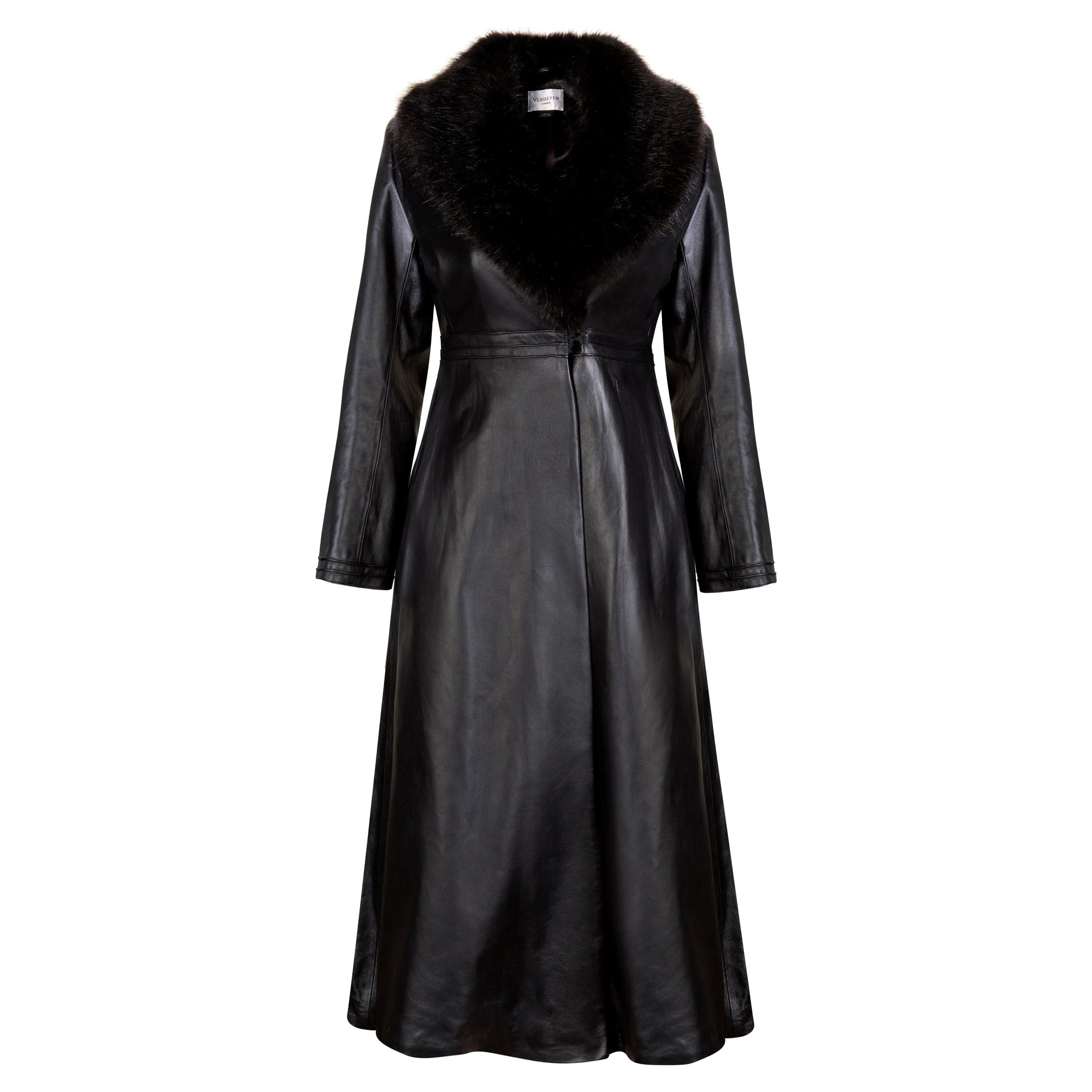 Verheyen London Edward Leather Coat with Faux Fur Collar in Black - Size uk 10 For Sale