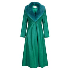 Verheyen London Edward Leather Coat in Green & Green Faux Fur - Size 14 UK 
