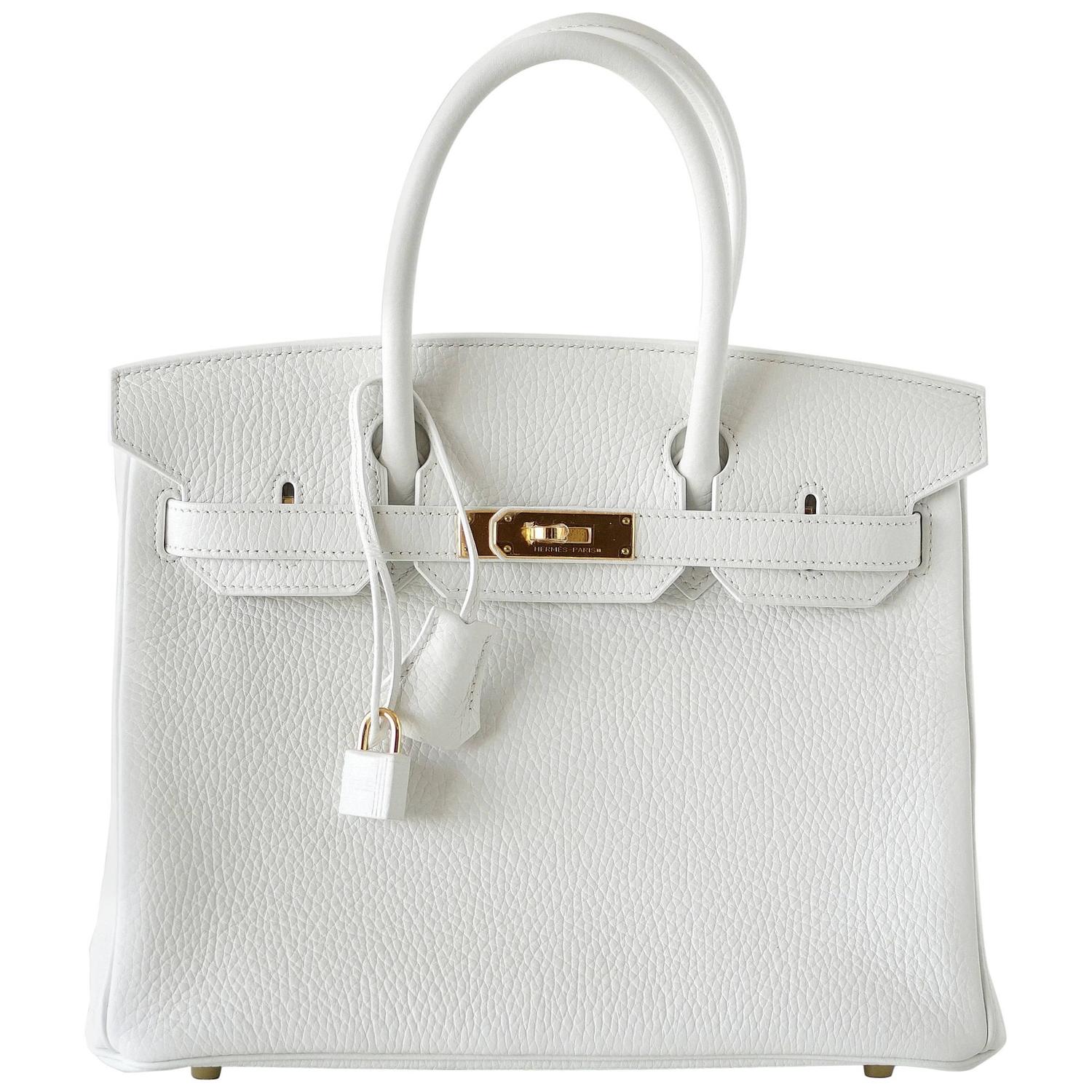 hermes birkin bag 30 white clemence leather silver hardware  