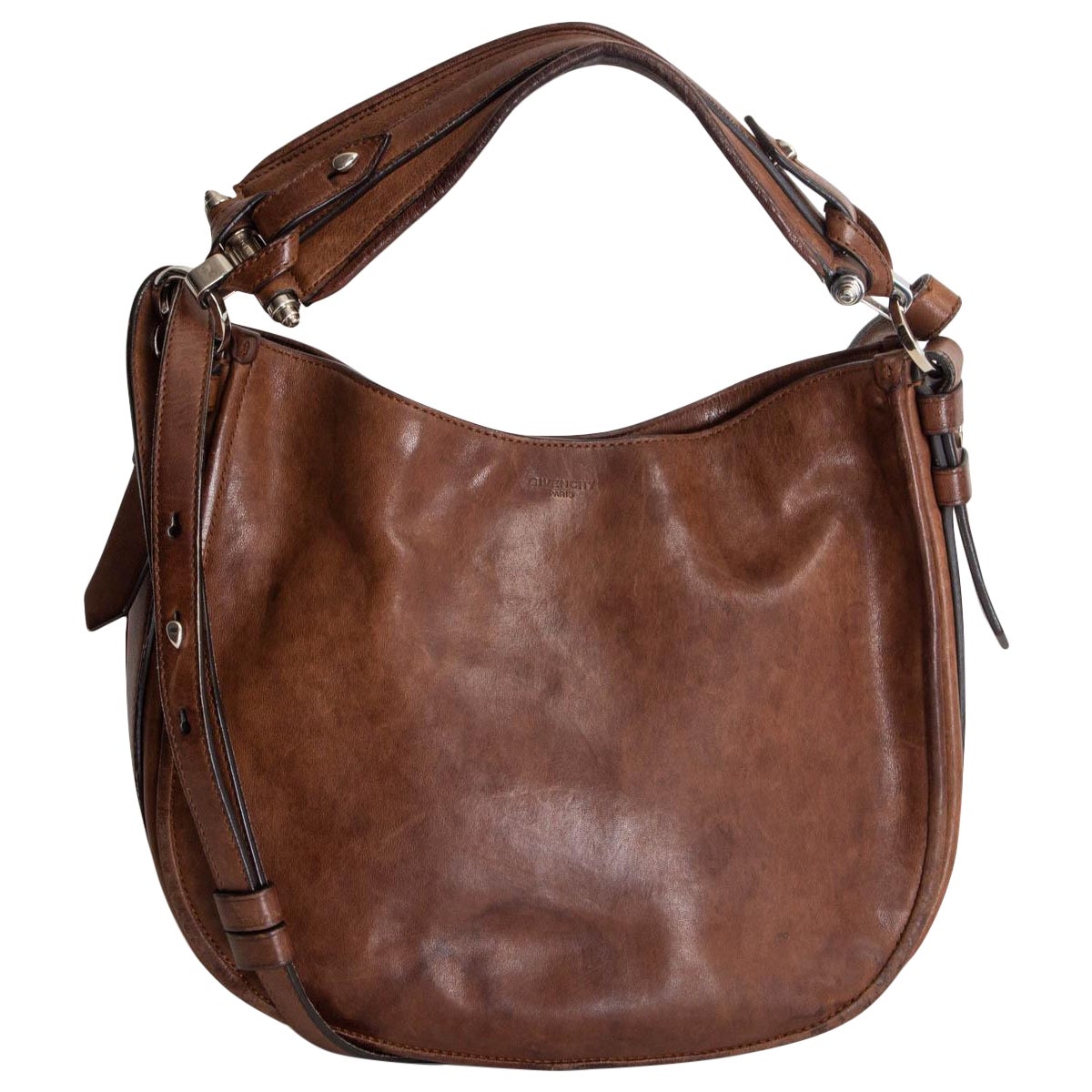 GIVENCHY dark brown leather OBSEDIA MEDIUM ZANZI HOBO Shoulder Bag For Sale