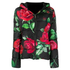 Dolce & Gabbana Black, red and green feather down rose print puffer jacket
