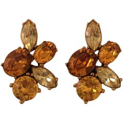 Oscar de la Renta Gold Yellow Swarovski Crystal Clip Earrings