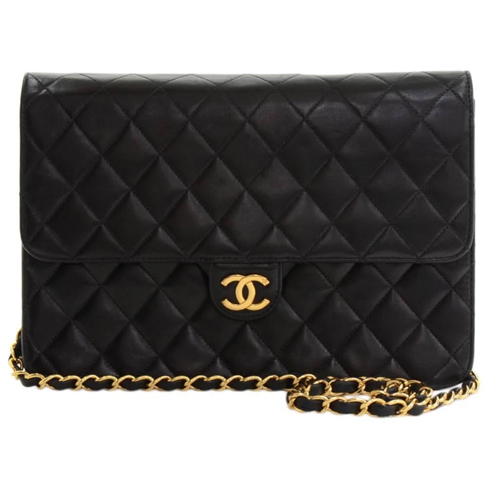 Chanel 10" Classic Black Quilted Leather Shoulder Flap Bag Ex