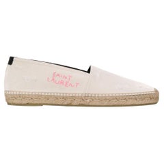 Saint Laurent Mens Ivory Canvas and Neon Pink Stitched Logo Espadrille Size 44
