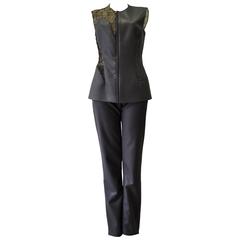 Gianni Versace Couture Grey Metallic Mesh Applique Pantsuit