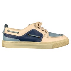 GUCCI Size 8.5 Blue & Beige Color Block Leather Boat Shoe Sneakers