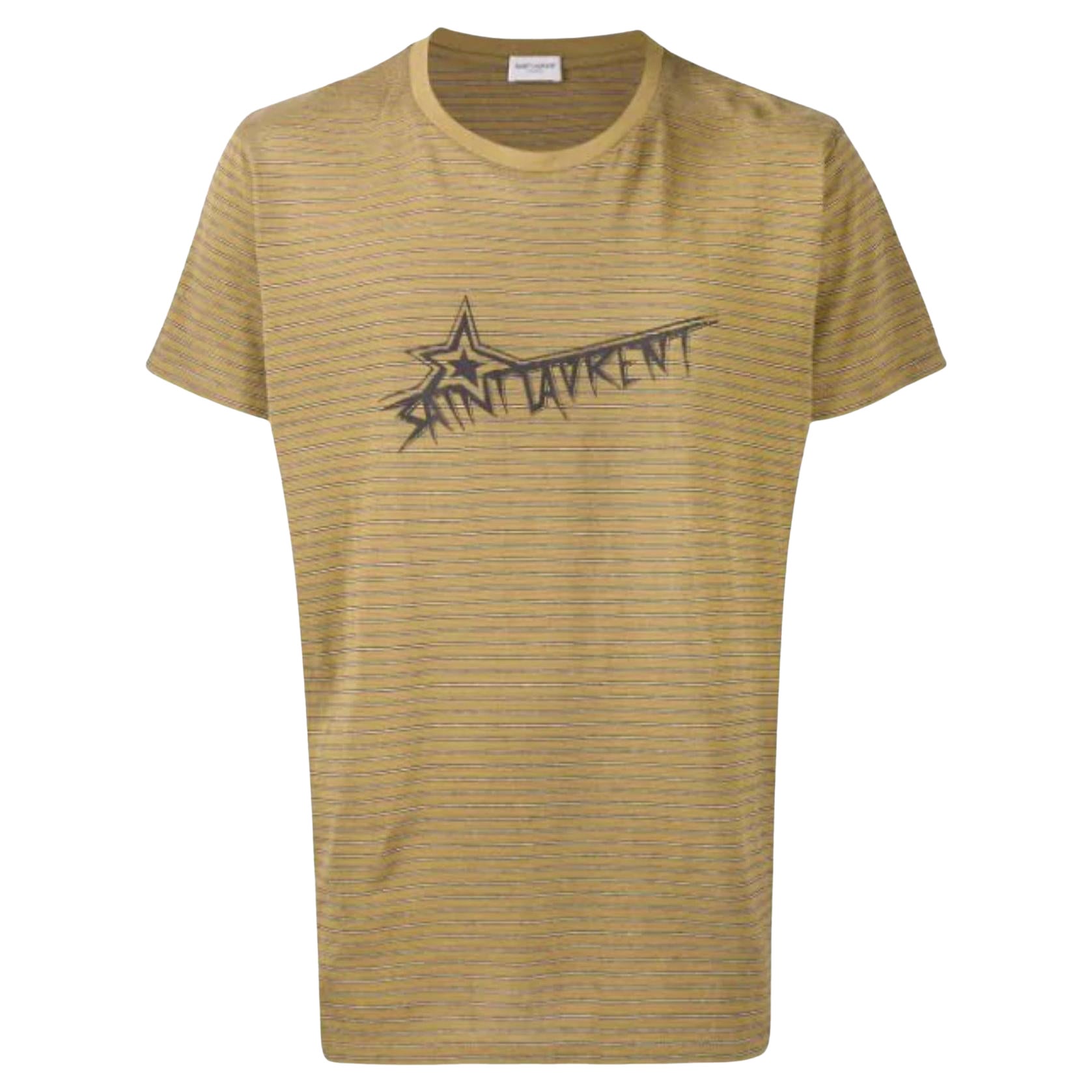 Saint Laurent Herren Khaki Grün gestreiftes T-Shirt mit Logo Druck Größe  Large im Angebot bei 1stDibs