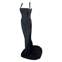 Tom Ford für Gucci F/W 2003 Laufsteg Bustier Korsett Seide Schwarz Abendkleid Kleid