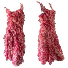 Christian Dior by John Galliano Vintage Silk Leopard Print Ruffled Dress