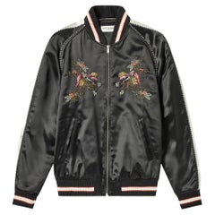 Saint Laurent Mens Birds Of Paradise Embroidered Teddy / Varsity Jacket Size 50