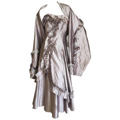 Christian Lacroix Silver Gray Silk Ruffle Dress With Matching Shawl