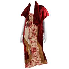 Christian Dior Evening Dress and Cape - red/ivory flowerpattern