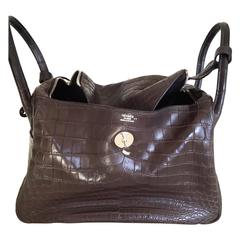 Hermes Lindy Handbag Brown Crocodile Niloticus PHW 30 cm