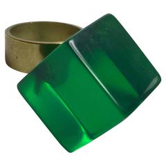 Cubic Green Acrylic Ring with Brass Shank by Louis Velasquez