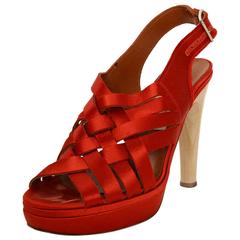 Lanvin Red Satin Strappy Sandals sz 38