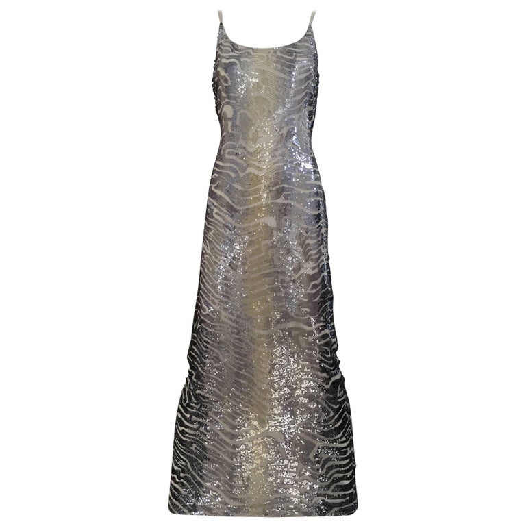 1990s Giorgio Armani Sequin Metallic Grey and Silver Cocktail Dress at ...