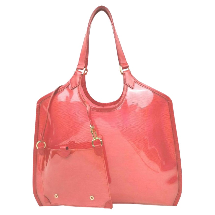 Louis Vuitton Clear Translucent Lagoon Bay Red EPI Plage Tote with Pouch 861015