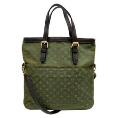 Vintage Louis Vuitton Khaki Green Mini Lin Francoise 2way Folding Tote Bag 863316