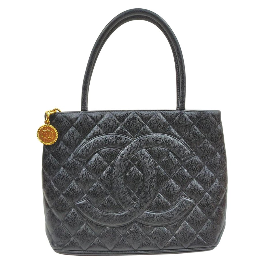 Chanel Quilted Black Caviar Medallion Tote Zip Bag 862763