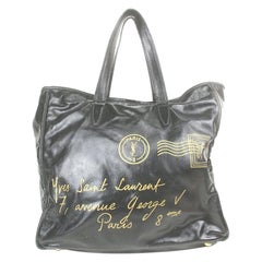 Yves Saint Laurent Black Postal Stamp Postcard Tote Bag 862586 