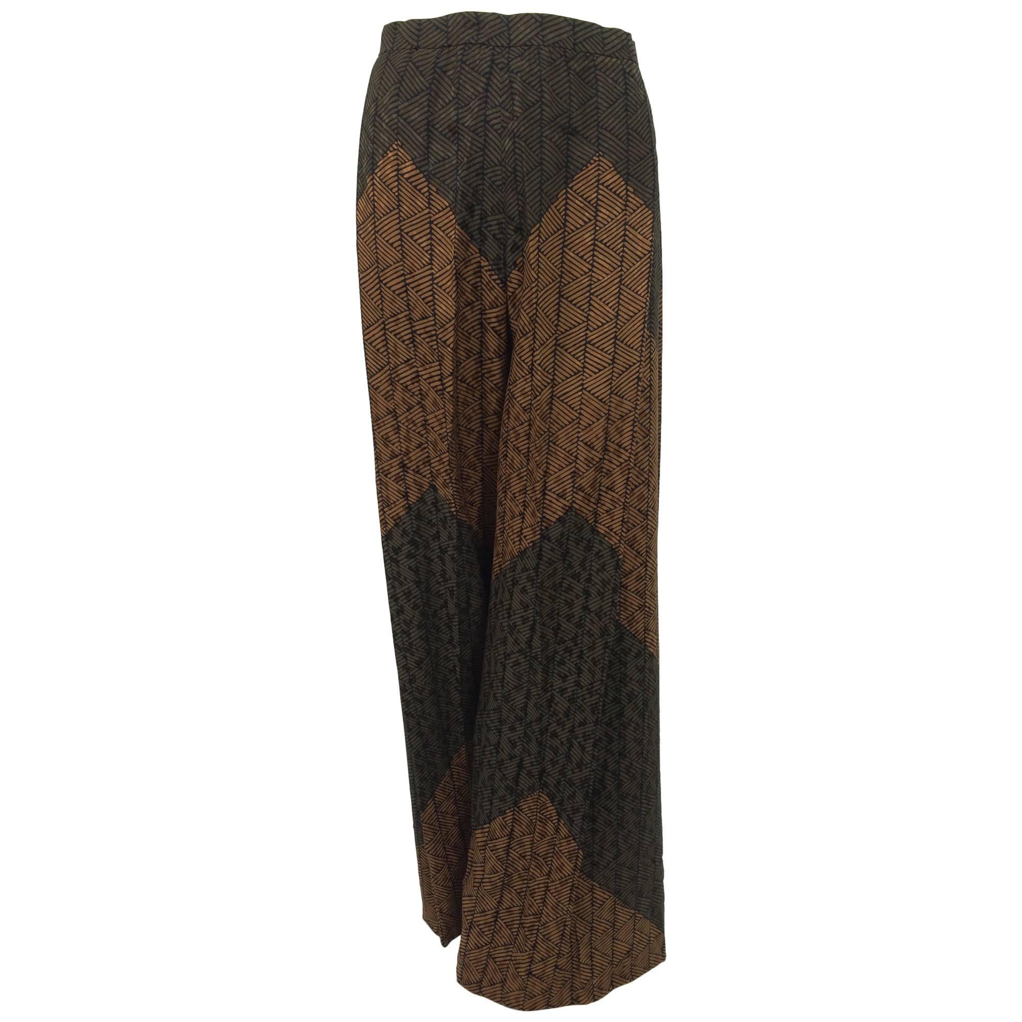 Carolina Herrera cocoa/chocolate geometric print wide leg trouser For Sale
