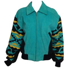 Michael Hoban for North Beach Leather Chaqueta tribal de ante con intarsia Años 80
