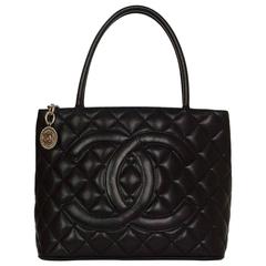 Chanel Black Quilted Caviar Medallion Tote Bag SHW