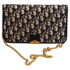 Retro CHRISTIAN DIOR Navy Trotter Jacquard Chain Shoulder Bag