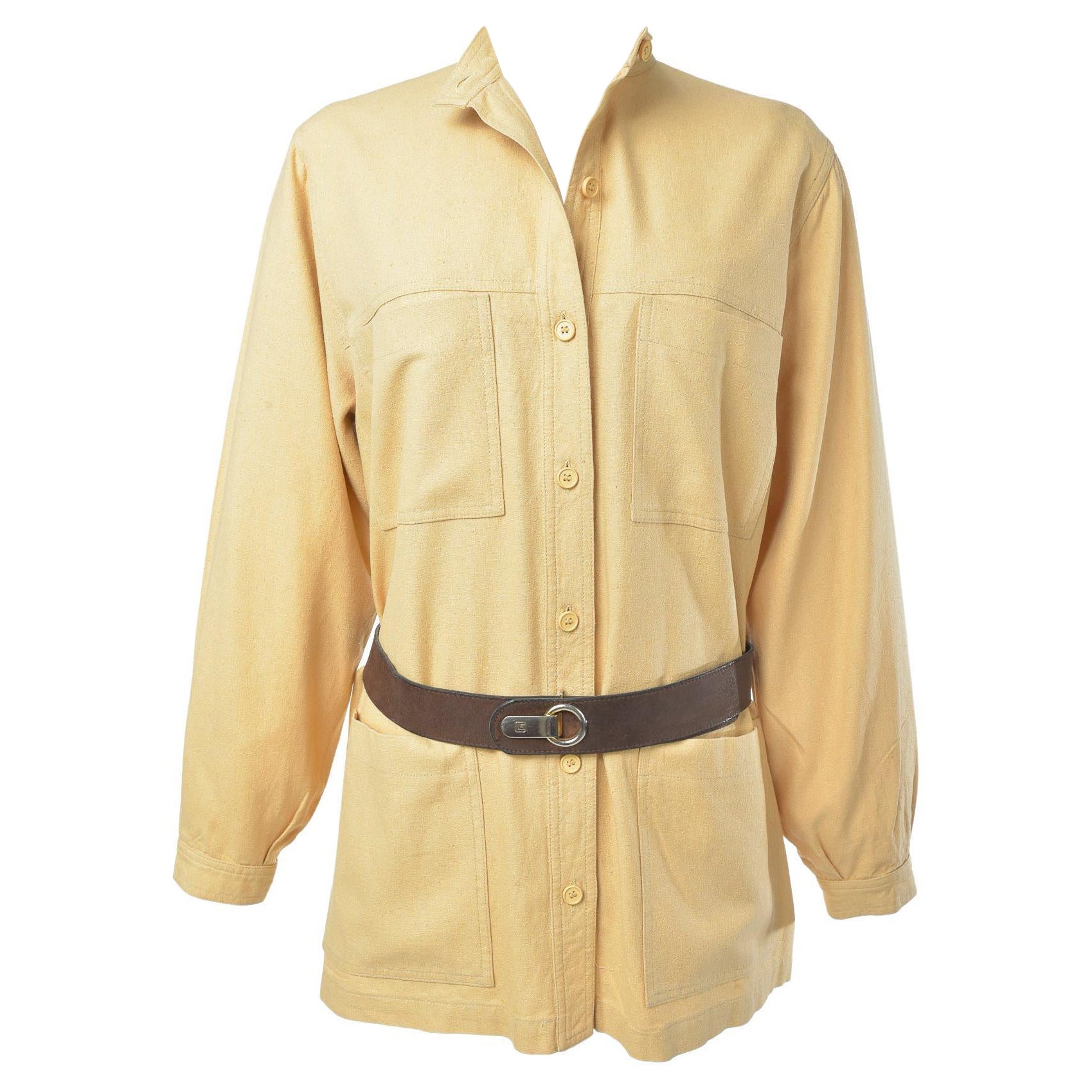 Französische Safari-Bluse von Guy Laroche Paris CIRCA 1975-1980, gelb, Saharienne im Angebot