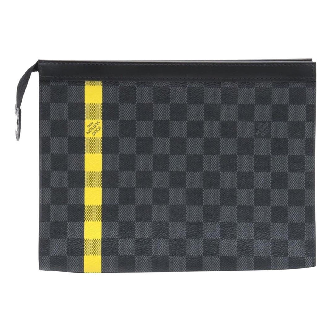 Louis Vuitton Damier Graphite Pochette Voyage MM Zip Clutch Yellow Stripe 862045 For Sale
