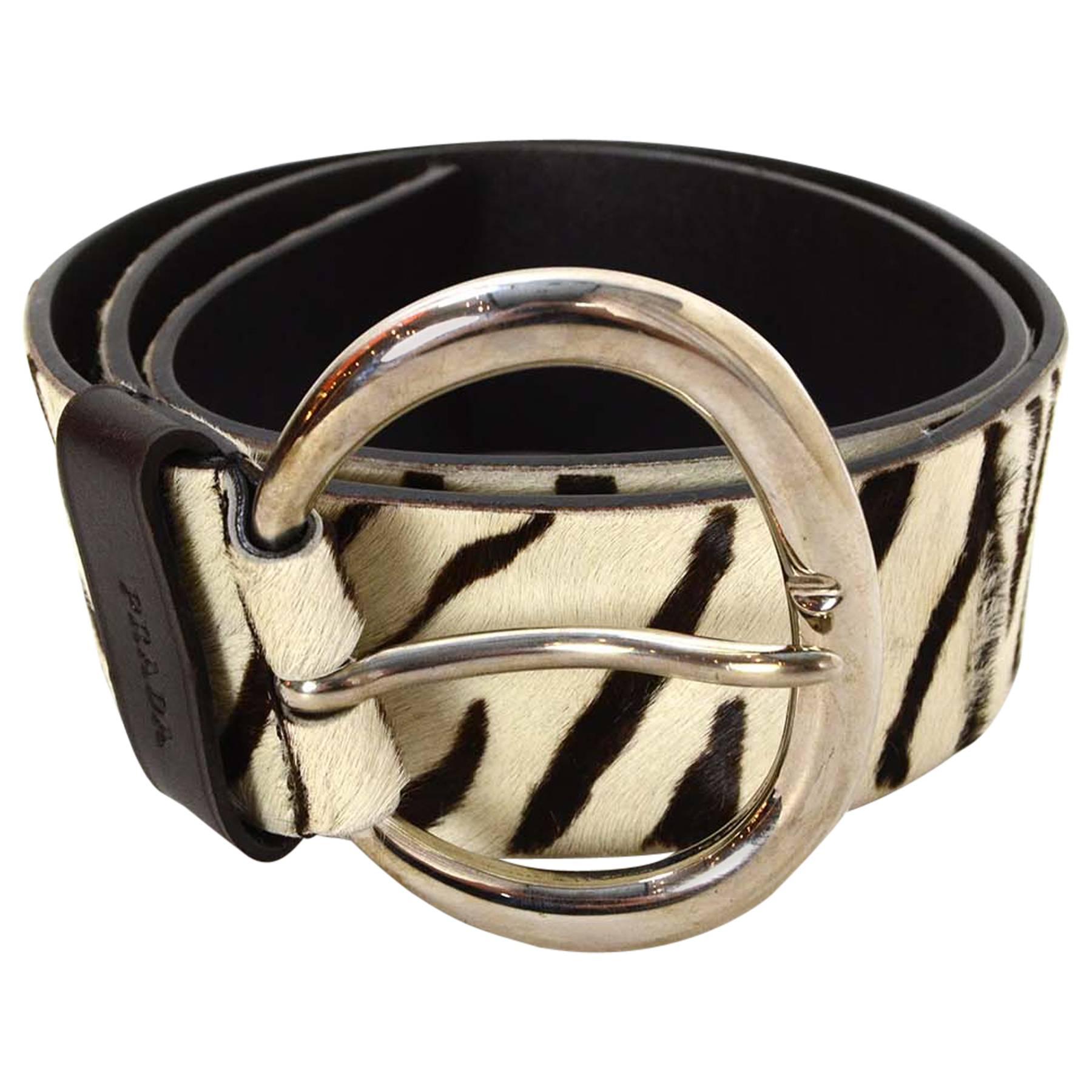 Prada Zebra Print Pony Hair Belt sz 80