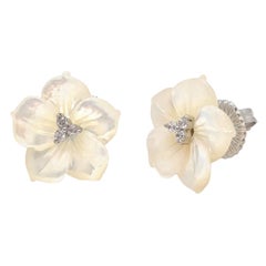 18mm Carved Mother of Pearl Flower Sterling Silver Earrings