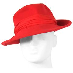 Vintage 1960s Red Wool Fedora Hat 