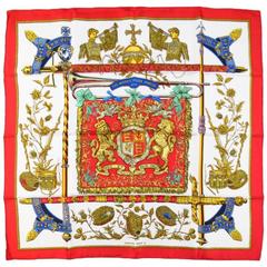HERMÈS Foulard en soie rouge « The Queen's Silver Jubilee », 1977