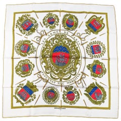 Hermes White Silk Les Armes de Paris Silk Scarf