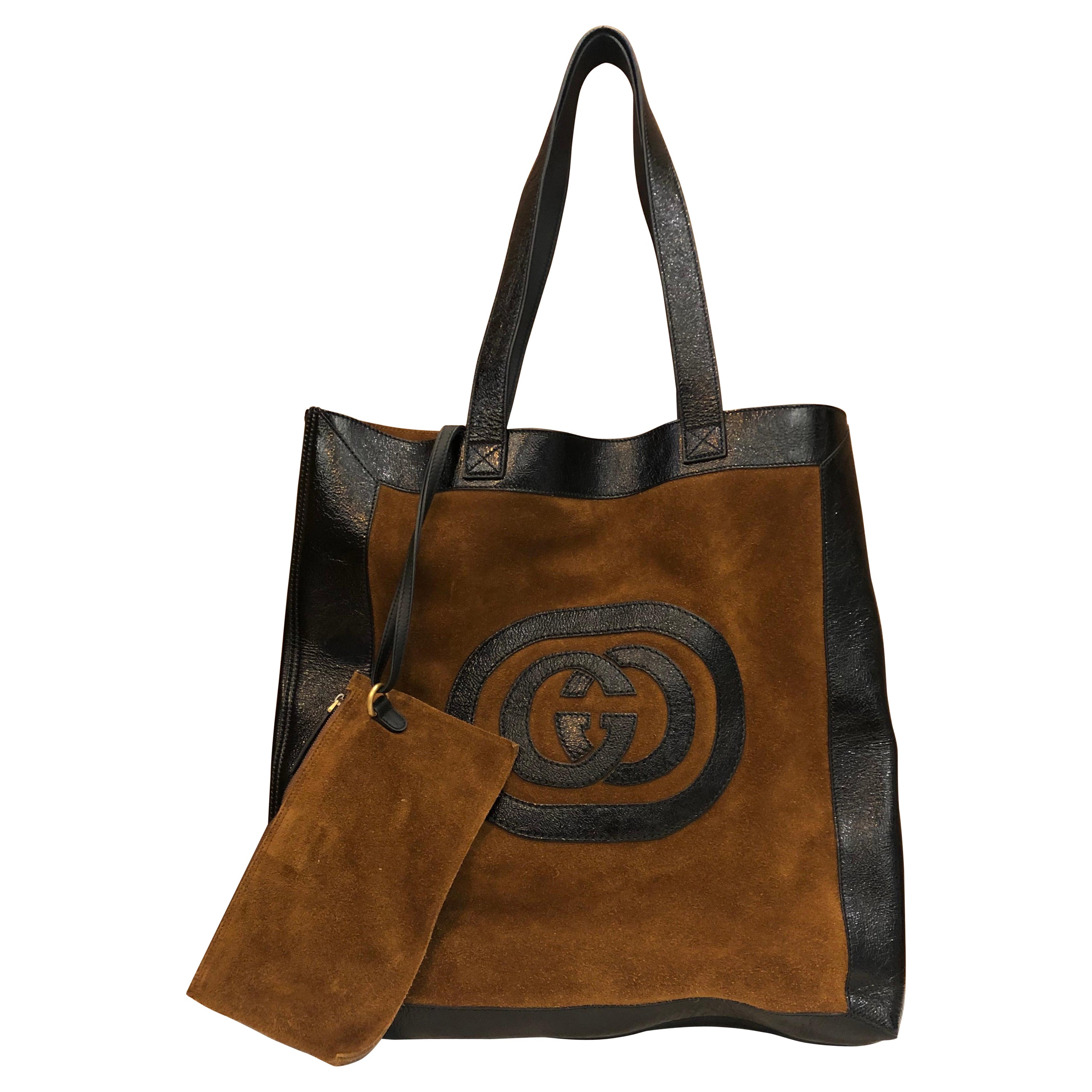 2010s GUCCI Brown Suede Oversized Tote Bag