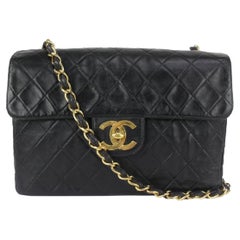 Vintage Chanel XL Black Quilted Lambskin Classic Single Flap Gold Chain Bag 144c729