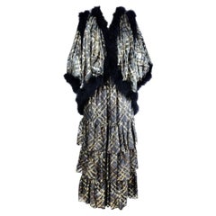 Vintage An Yves Saint Laurent Evening Set in Golden Lurex muslin and feathers Circa 1980