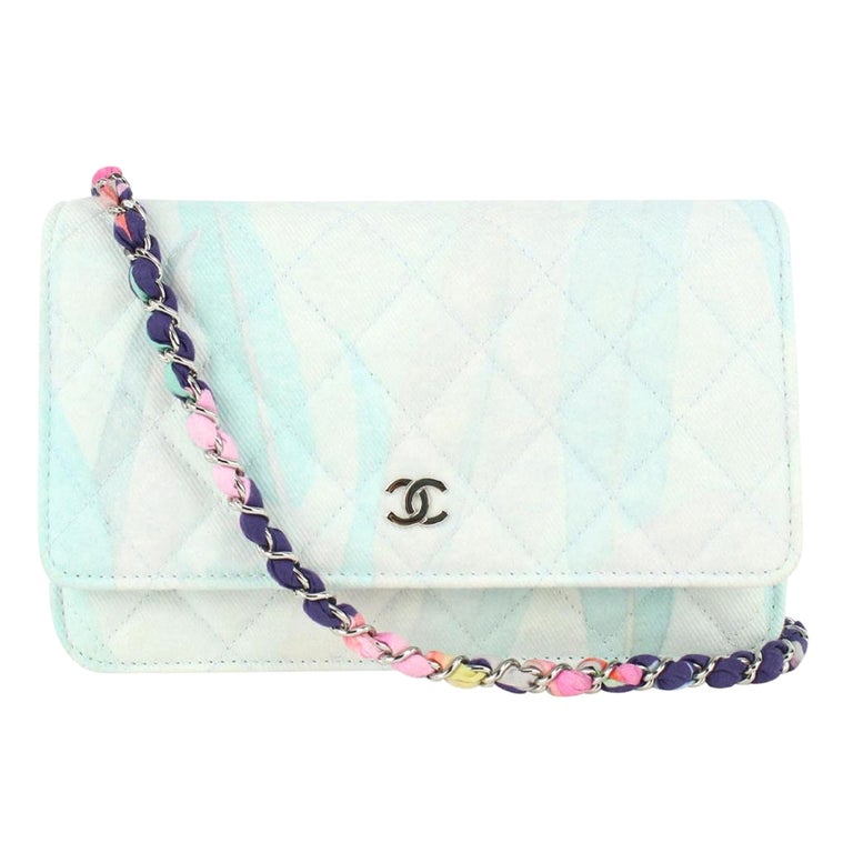 Chanel Multicolor Quilted Denim Wallet on Chain Crossbody Flap Bag