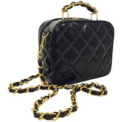 1990s Chanel Black Patent Leather Camera Bag W Chain Handle/Strap 3296902 1