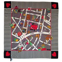 Vintage 1990s Moschino Silk Map of Milan Scarf