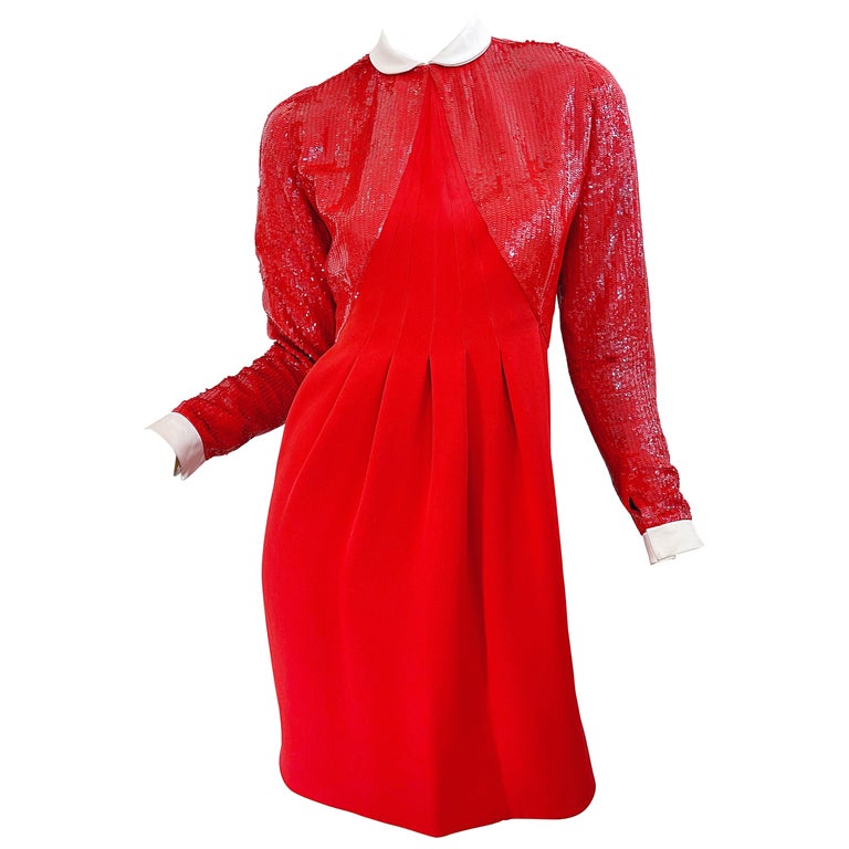 Geoffrey Beene 1980s Lipstick Red Faux Bolero Vintage 80s Tuxedo Dress ...